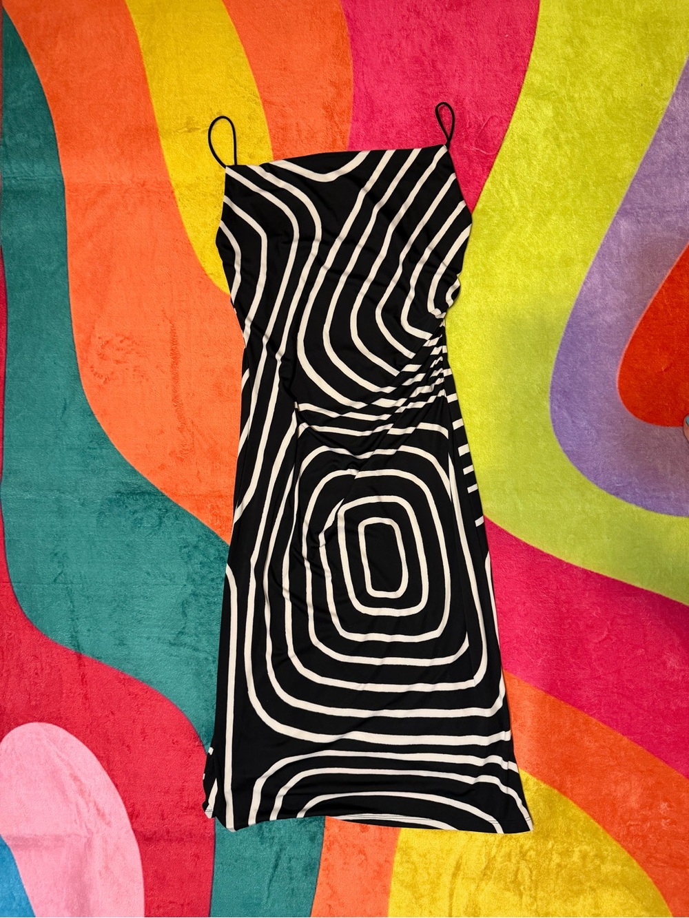 Black & White Spiral Print Slip Dress